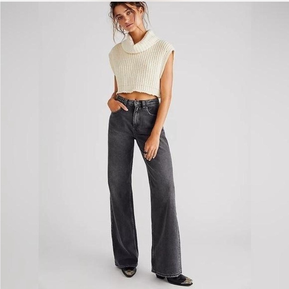 Free People Charcoal Gray High-Rise Wide Leg Jeans